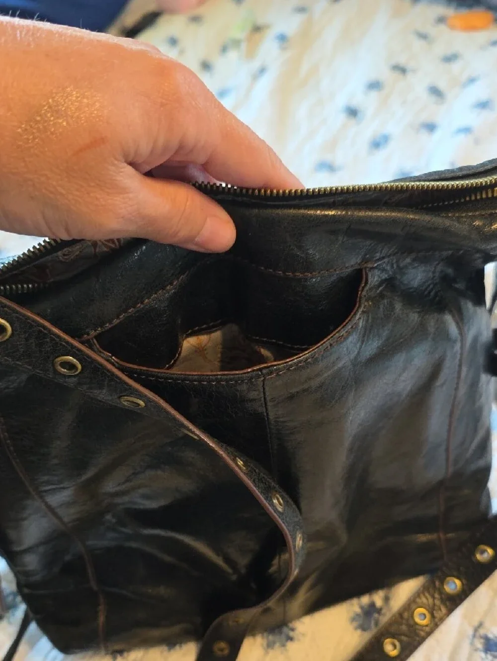 HOBO Black Leather Crossbody with Zip Accent and Decorative Adjustable Strap